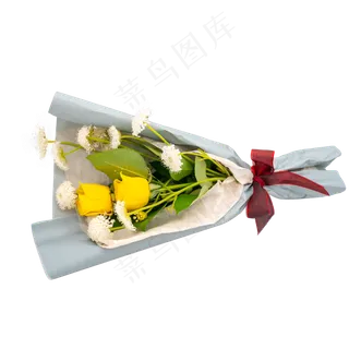 灰蓝色包装的黄玫瑰花束