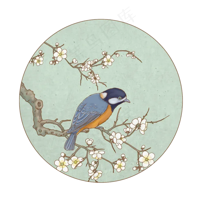 梅花中国风花鸟壁画装饰画,免抠元素