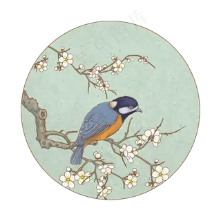 梅花中国风花鸟壁画装饰画,免抠元素