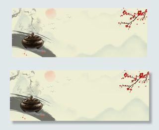 中国风古韵水墨画古玩香炉平面广告