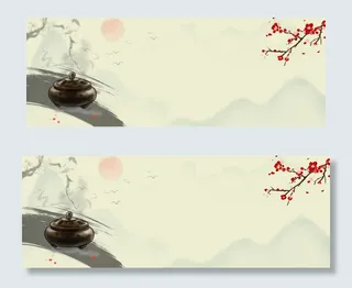 中国风古韵水墨画古玩香炉平面广告