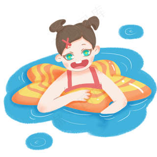 大暑小暑清凉消暑卡通女孩游泳