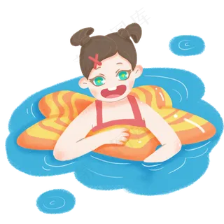 大暑小暑清凉消暑卡通女孩游泳