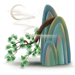 月色下的松树和山峰