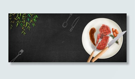 精致西点牛排俯视图质感黑色banner