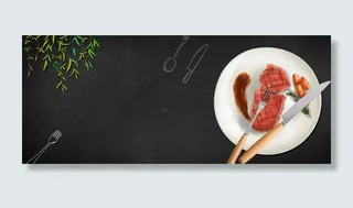 精致西点牛排俯视图质感黑色banner
