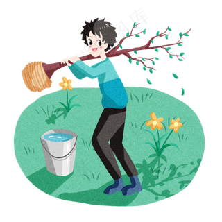 植树节拿树苗的小男孩