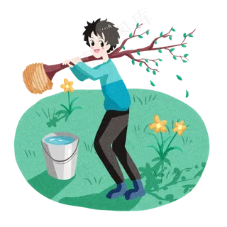 植树节拿树苗的小男孩