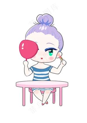 手绘q版化妆美少女,免抠元素