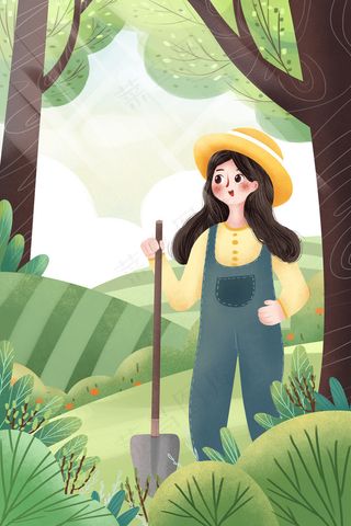 小清新五一劳动节女孩锄地