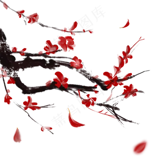 新年红色凤凰花装饰图案