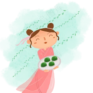清明节青团少女PNG