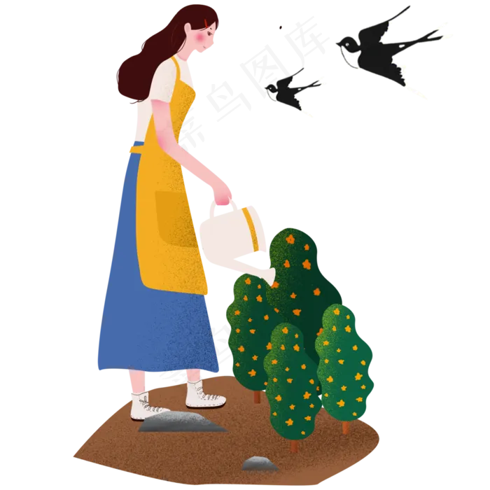 植树节春天到了小女孩在植树手绘