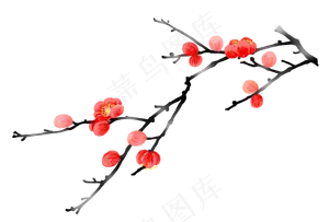 水墨梅花红梅