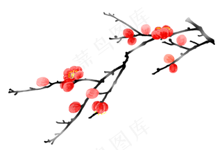 水墨梅花红梅
