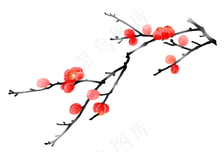 水墨梅花红梅