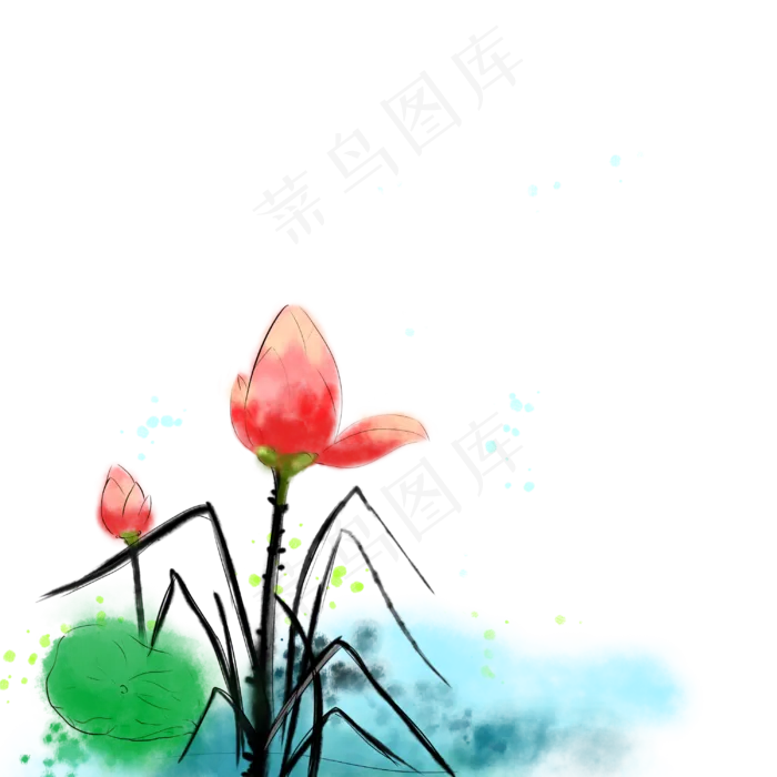 中国风水墨花卉荷花(3000X3000(DPI:300))psd模版下载