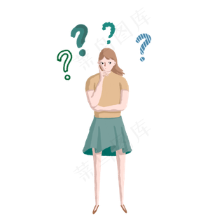 女孩有疑问思考问题PNG,免抠元素