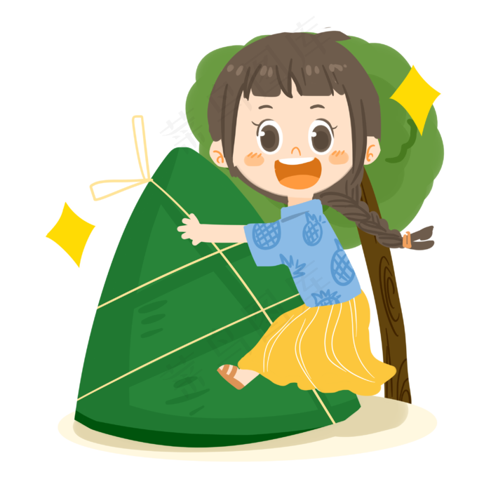 端午节卡通女孩与粽子PNG素材