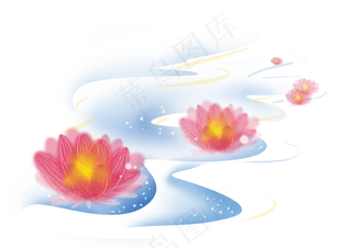中元节鬼节河水和莲花灯,免抠元素