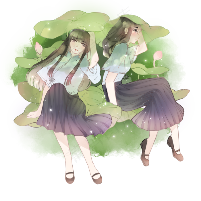 二十四节气夏至女孩和荷叶(1250X1250(DPI:300))psd模版下载
