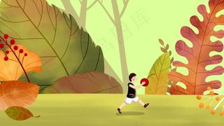 绿色系卡通手绘风立秋秋天落叶枯树叶配图