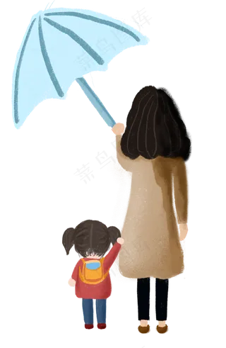 手绘可爱卡通母亲节打伞