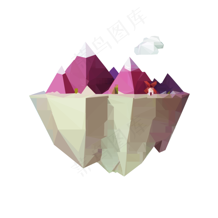 暖色系明亮可爱小岛场景lowpoly,免抠元素(2000X2000(DPI:300))psd模版下载