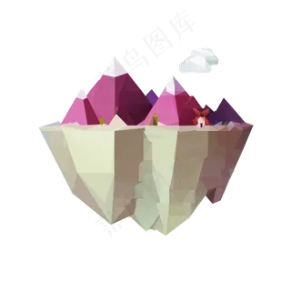 暖色系明亮可爱小岛场景lowpoly,免抠元素