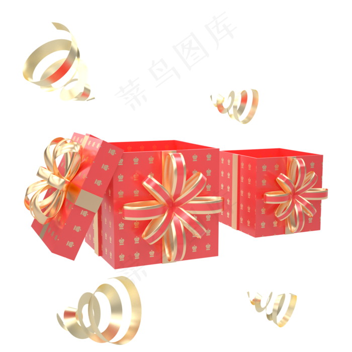 C4D红色金边礼盒装饰,免抠元素(2000*2000px 300 dpi )