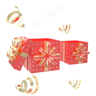 C4D红色金边礼盒装饰,免抠元素