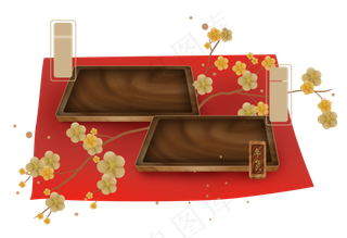 中国风木质托盘展架和复古文字框,免抠元素