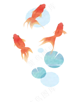 彩绘风游动金鱼元素,免抠元素