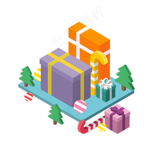 商用圣诞节平安夜2.5D装饰球礼物�,免抠元素