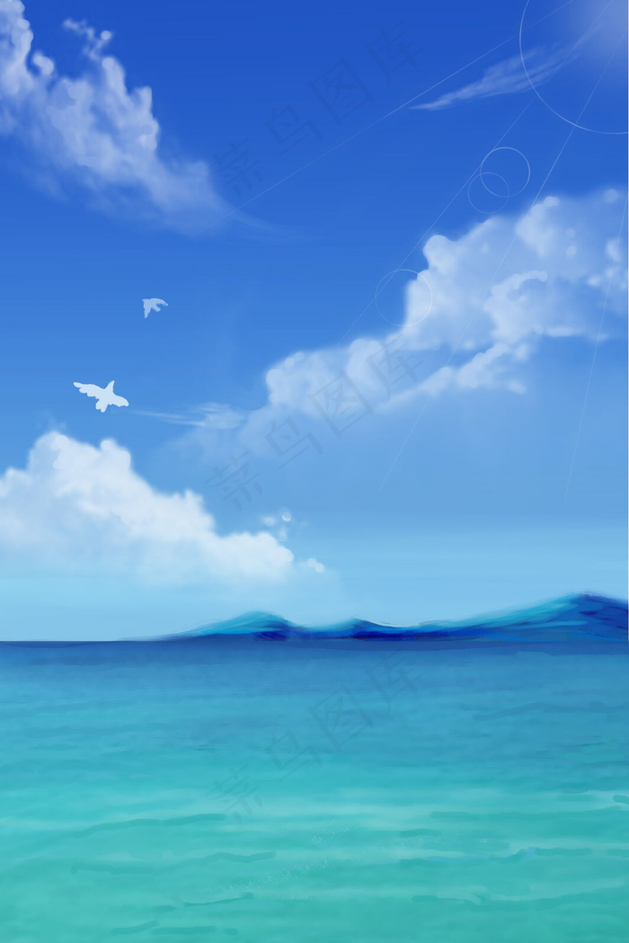蓝天白云海景风景(3545*5315px 	      )psd模版下载