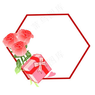 红色的礼盒鲜花边框,免抠元素
