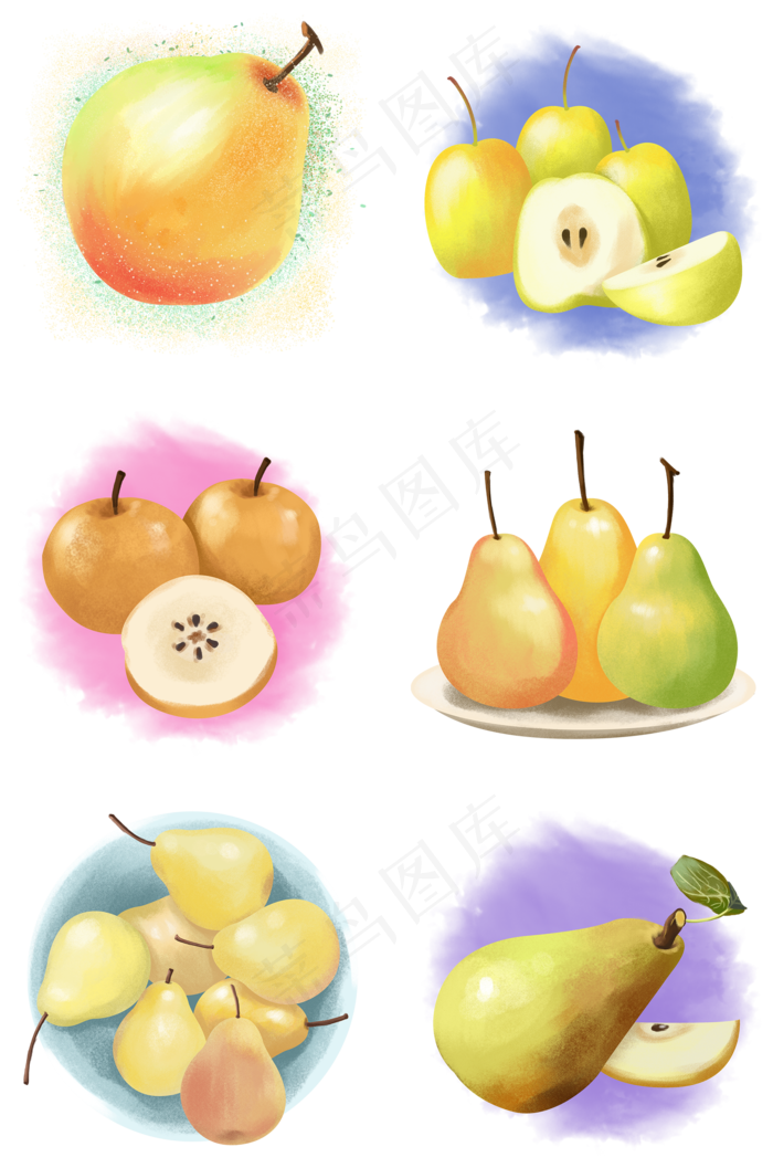 卡通手绘惊蛰应季水果之梨子套图