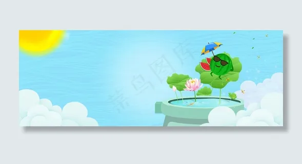夏季夏天鱼塘池塘荷花盛开banner