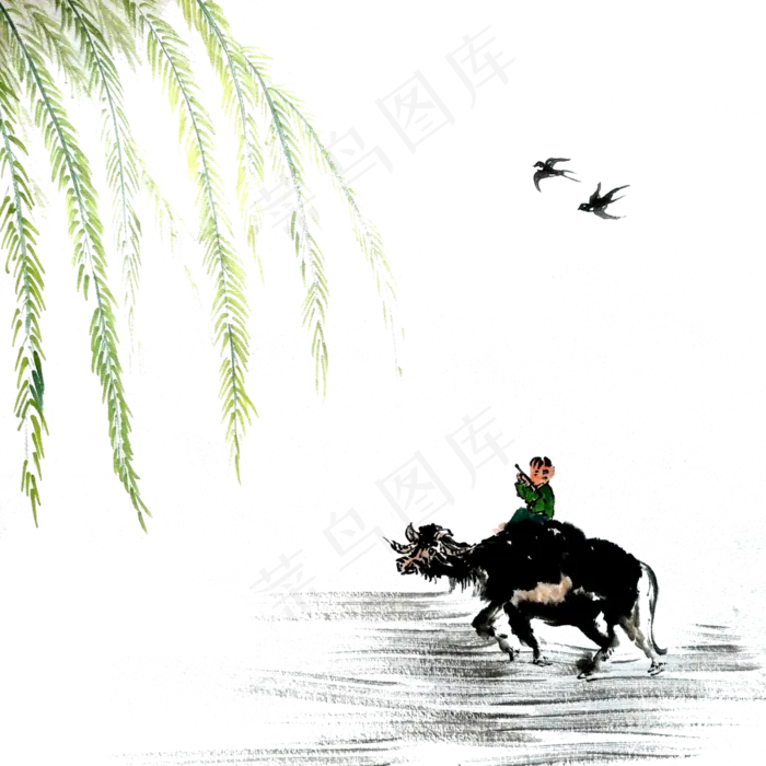 二十四节气农历清明牧童水牛燕子,免抠元素