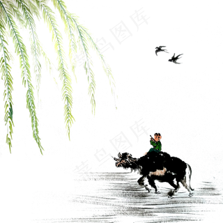 二十四节气农历清明牧童水牛燕子,免抠元素