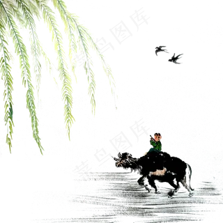 二十四节气农历清明牧童水牛燕子,免抠元素
