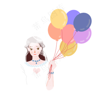 唯美清新拿着气球的新娘可商用元,免抠元素
