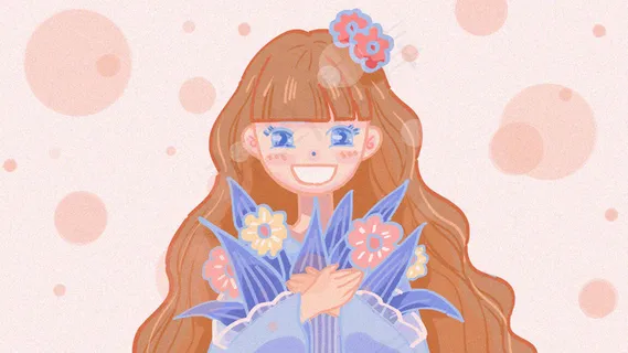 收到鲜花微笑的女生 小清新手绘风