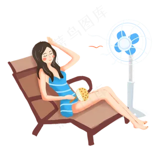处暑在家乘凉电风扇女孩素材