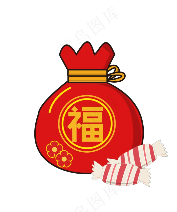 手绘年货福袋,免抠元素(2518*3018px 300 dpi )ai矢量模版下载