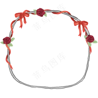 手绘丝带玫瑰线性边框