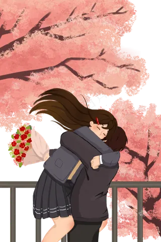 网络情人节情侣拥抱.