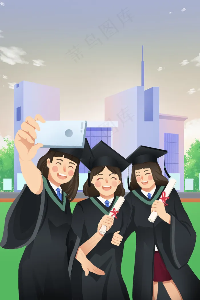 毕业季穿学士服照集体照(3545*5315px 300 dpi )psd模版下载