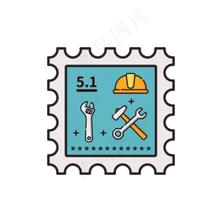 五一劳动节建筑工人扁平邮票