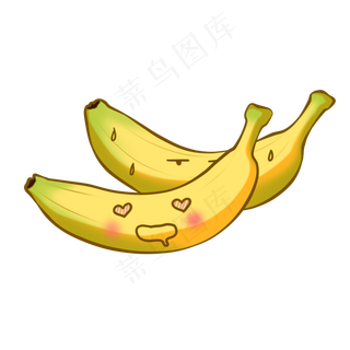 手绘两只表情的水果香蕉